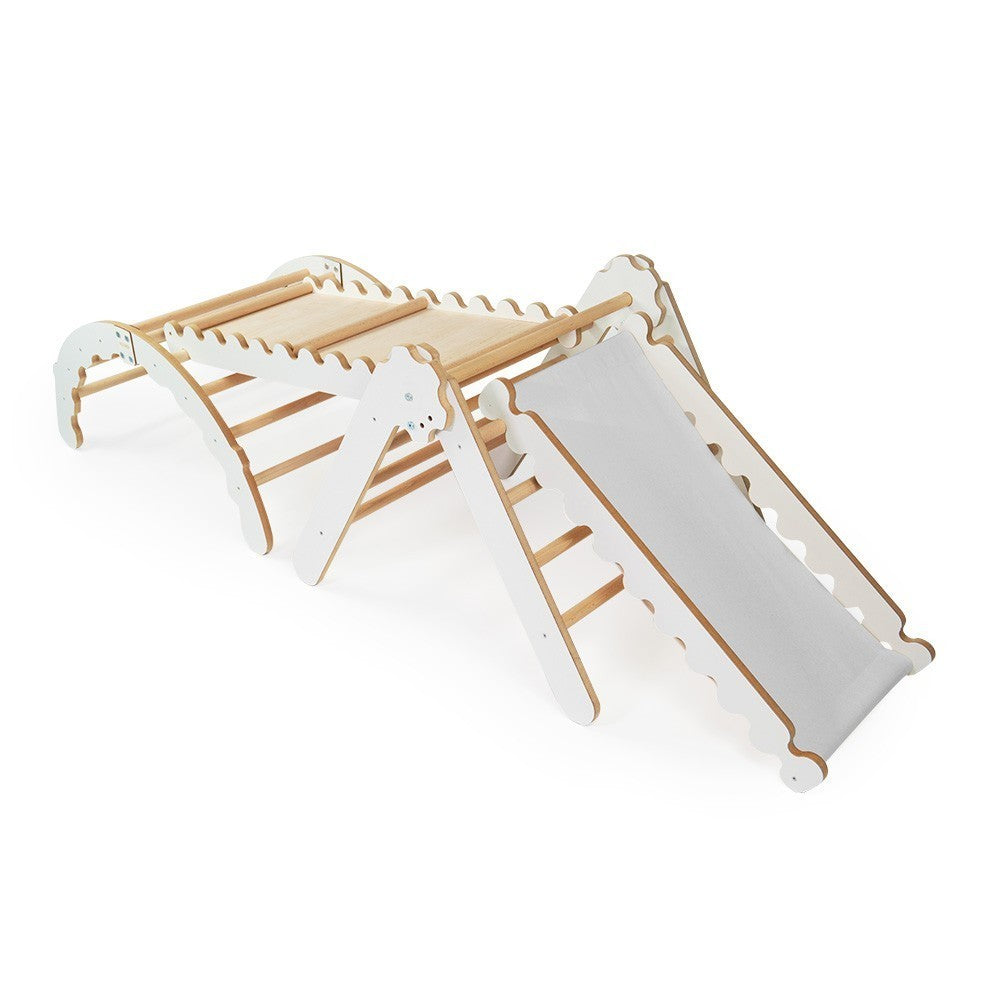 MAMOI® Set : Triangle, arche escalade et toboggan pour enfant, Structure  motricité interieur pour bébé, Mur descalade et tobogan intérieur en bois